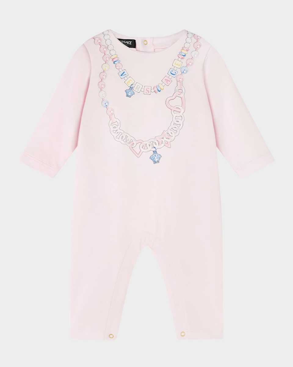 Girl's Logo-Print Necklace Graphic Coverall, Size 3M-